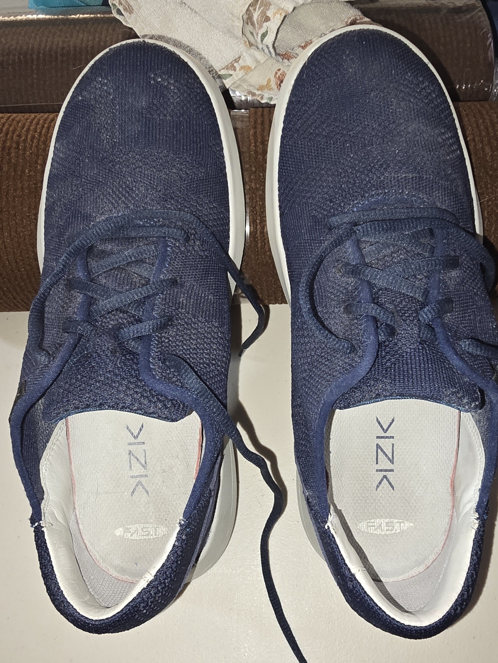 Men's Navy Knit Lace-Up Sneakers by VNZK